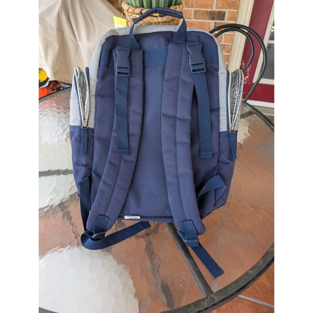 Nautica Backpack Blue Silver Insulated Drink Pockets Multi Compartment Kids Logo